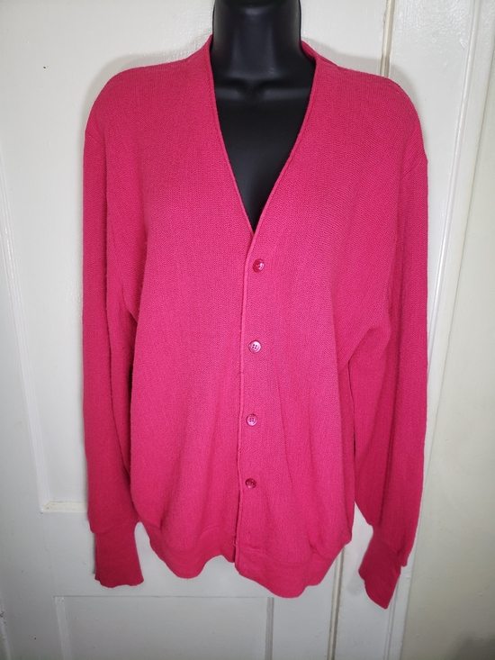 Jantzen Other - Jantzen Sweater Mens Large L Hot Pink Cardigan Button Front Knit Vintage